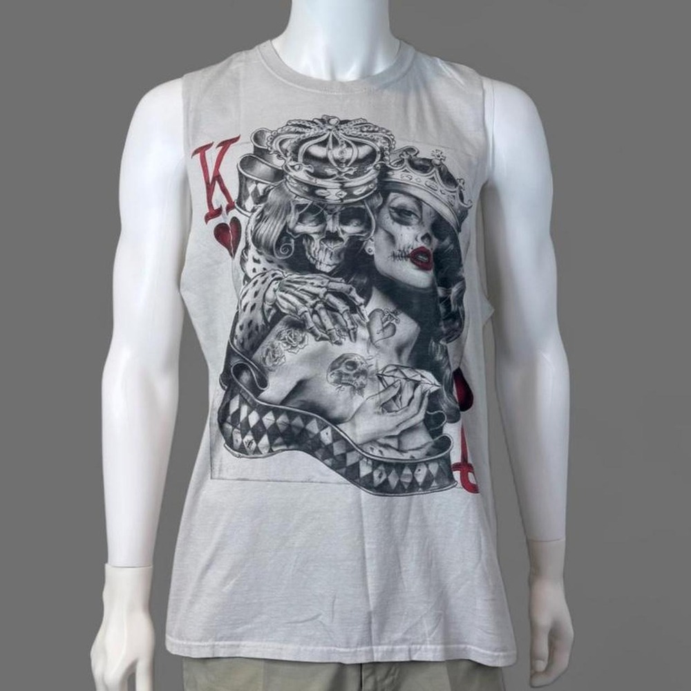Y2K Fruit of the Loom Skull King Queen Graphic Muscle Tank XL Goth Grunge